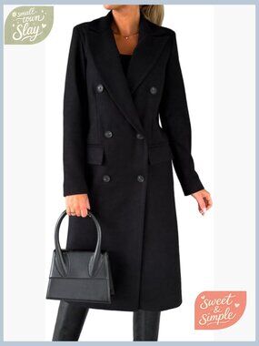 Wool Coat Double Breasted Trench Peacoat Long Winter Jacket